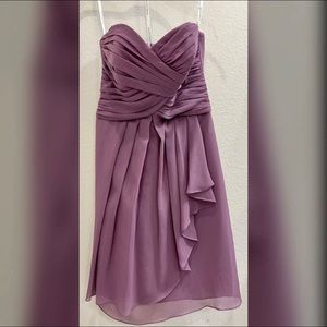 David's Bridal Short Crinkle Chiffon Dress with Front Cascade Size 2 in Lavender